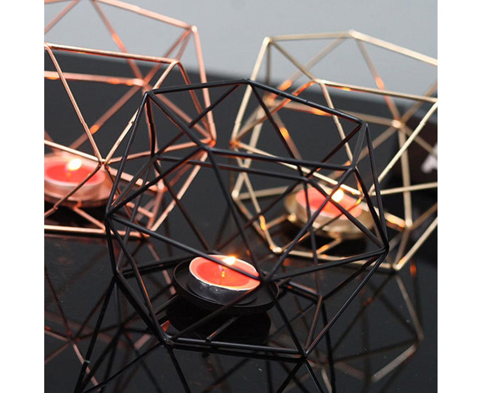 Nordic Style 3D Geometric Wrought Rack Candle Holder Candlestick Home Decoration-Black V1263-JX-438