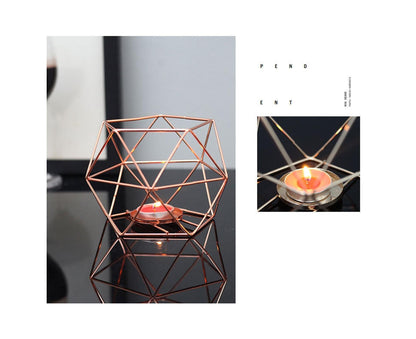 Nordic Style 3D Geometric Wrought Rack Candle Holder Candlestick Home Decoration-Black V1263-JX-438