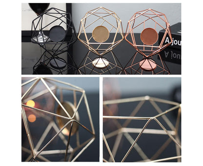 Nordic Style 3D Geometric Wrought Rack Candle Holder Candlestick Home Decoration-Black V1263-JX-438