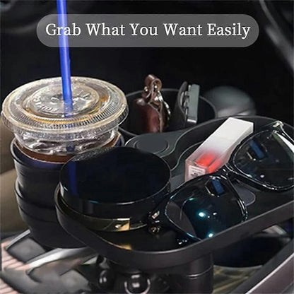 2-in-1 Multifunctional Car Cup Holder - Dual Drink Organizer Black Durable Plastic V1263-JX-4384