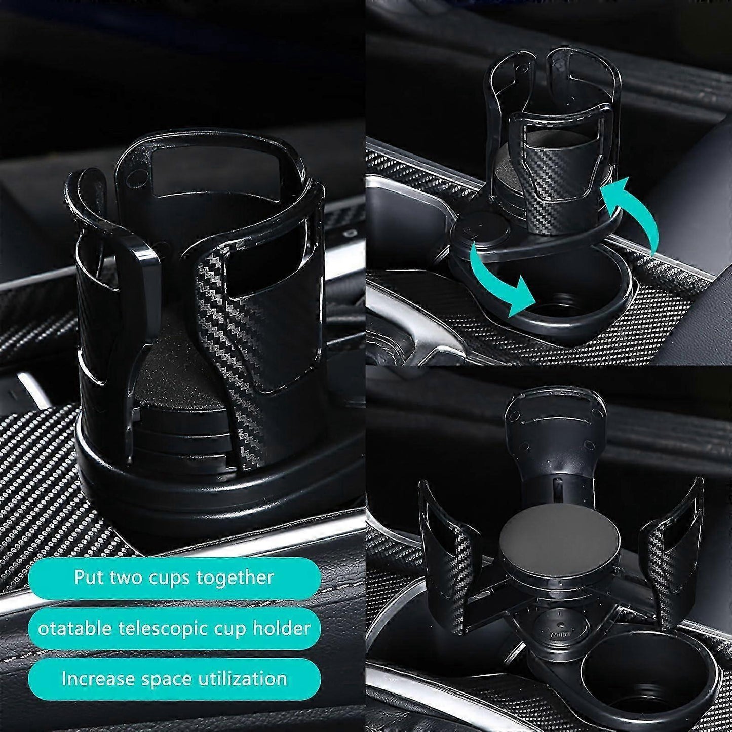 2-in-1 Double Car Cup Holder - 360 Swivel Multifunctional Holder for Coffee & Bottles V1263-JX-4394