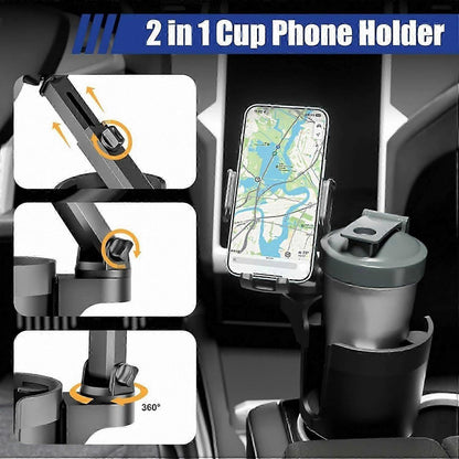 Car Cup Holder with Phone Mount - Adjustable Rotatable Expander for Cell Phone & Drink V1263-JX-4401