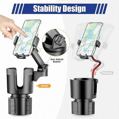 Car Cup Holder with Phone Mount - Adjustable Rotatable Expander for Cell Phone & Drink V1263-JX-4401