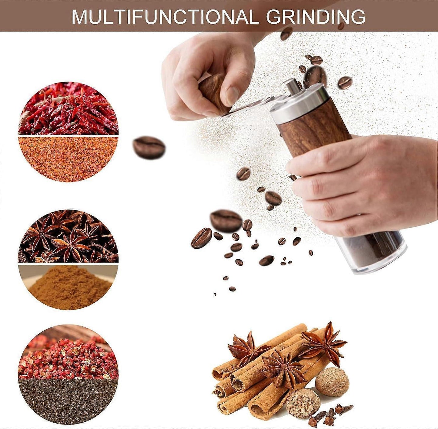 Manual Coffee Grinder - Ceramic Burr, Adjustable Grind Levels for Drip & Espresso V1263-JX-4431