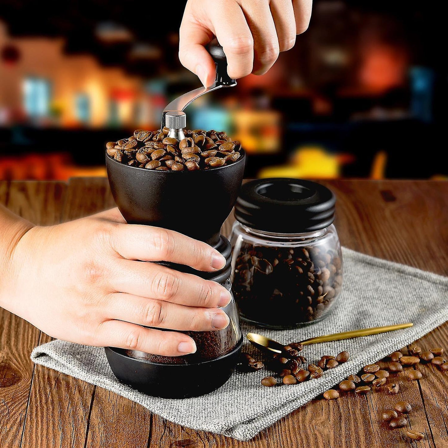 Manual Coffee Grinder - Glass Storage Jar Hand Mill Kitchen Coffee Gadgets V1263-JX-4436