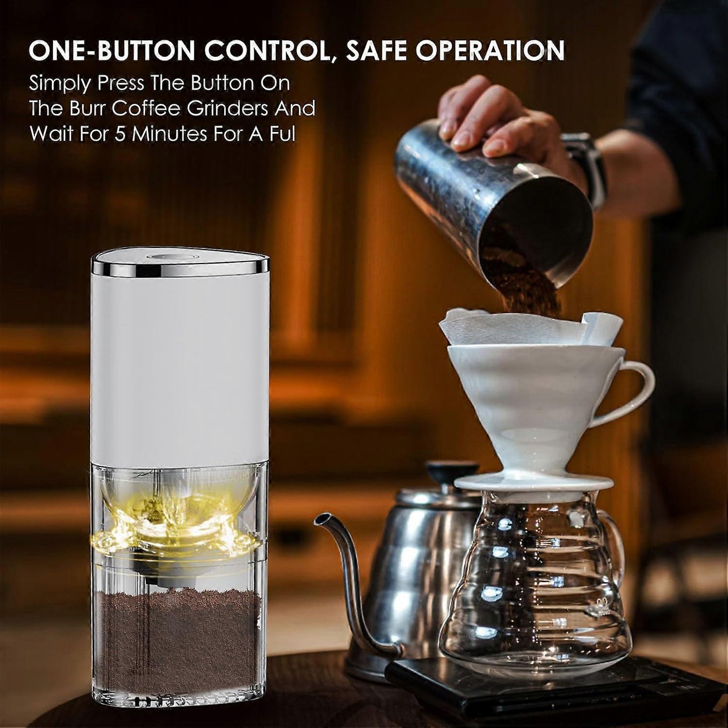 Electric Burr Coffee Grinder - Mini Automatic Bean Mill with LED Atmosphere Light V1263-JX-4443