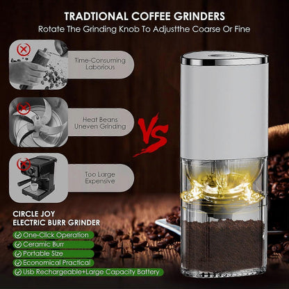 Electric Burr Coffee Grinder - Mini Automatic Bean Mill with LED Atmosphere Light V1263-JX-4443
