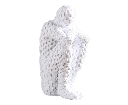 Abstract Thinker Statue Waterproof Resin Artistic Inspiration Thinker Sculpture Patio Decor-White V1263-JX-445