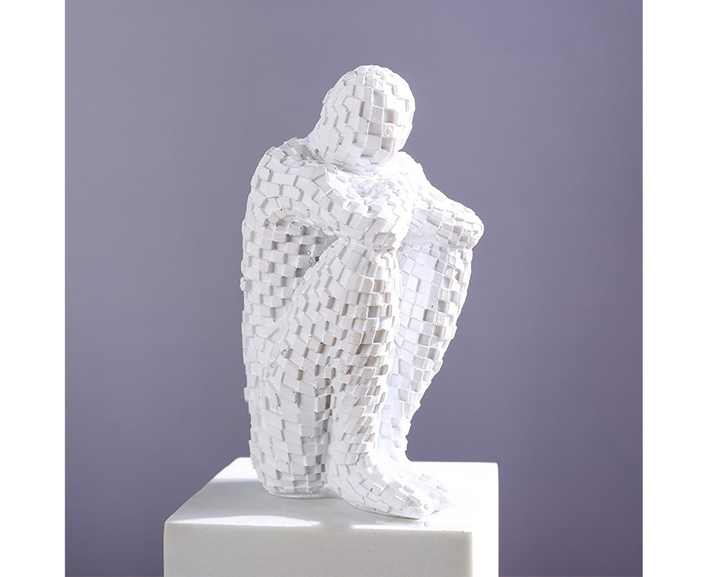 Abstract Thinker Statue Waterproof Resin Artistic Inspiration Thinker Sculpture Patio Decor-White V1263-JX-445