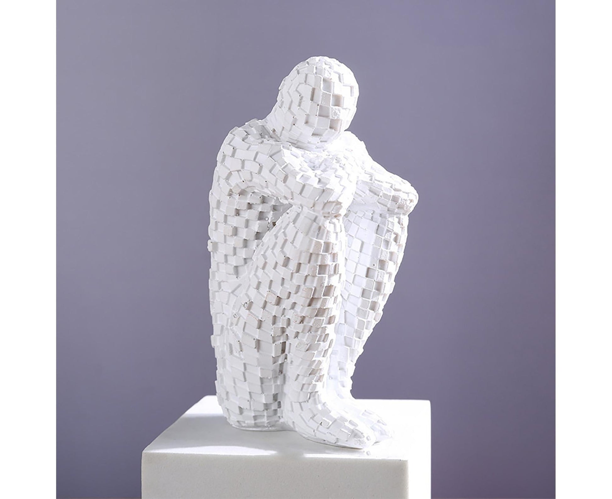Abstract Thinker Statue Waterproof Resin Artistic Inspiration Thinker Sculpture Patio Decor-White V1263-JX-445
