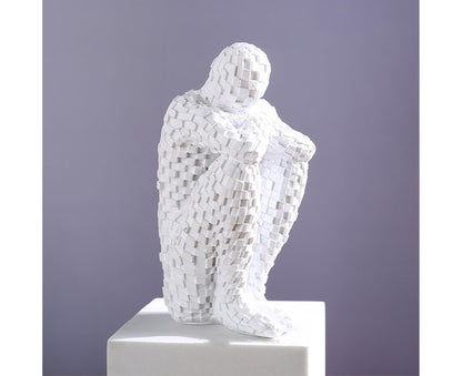 Abstract Thinker Statue Waterproof Resin Artistic Inspiration Thinker Sculpture Patio Decor-White V1263-JX-445
