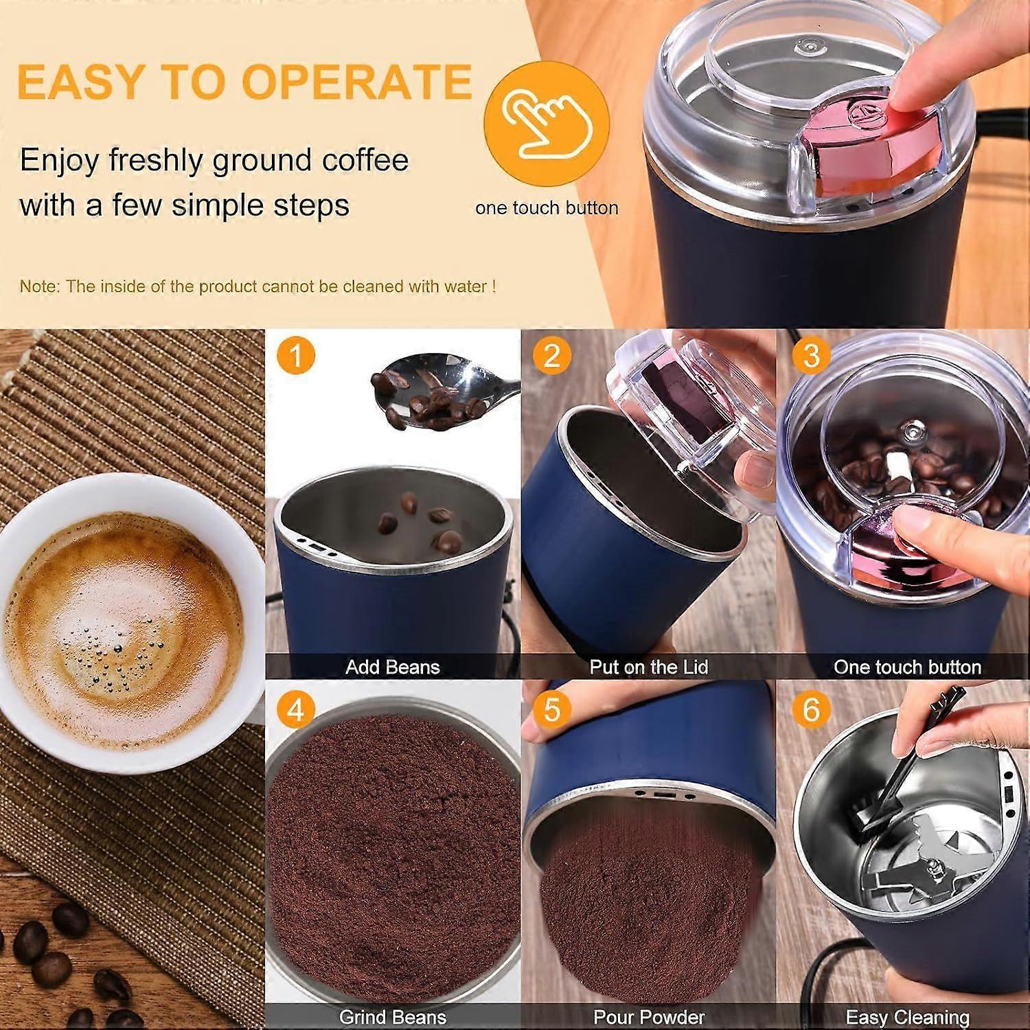 200W Electric Coffee Grinder - Stainless Steel Blades, Overheat Protection, Portable Mill V1263-JX-4458