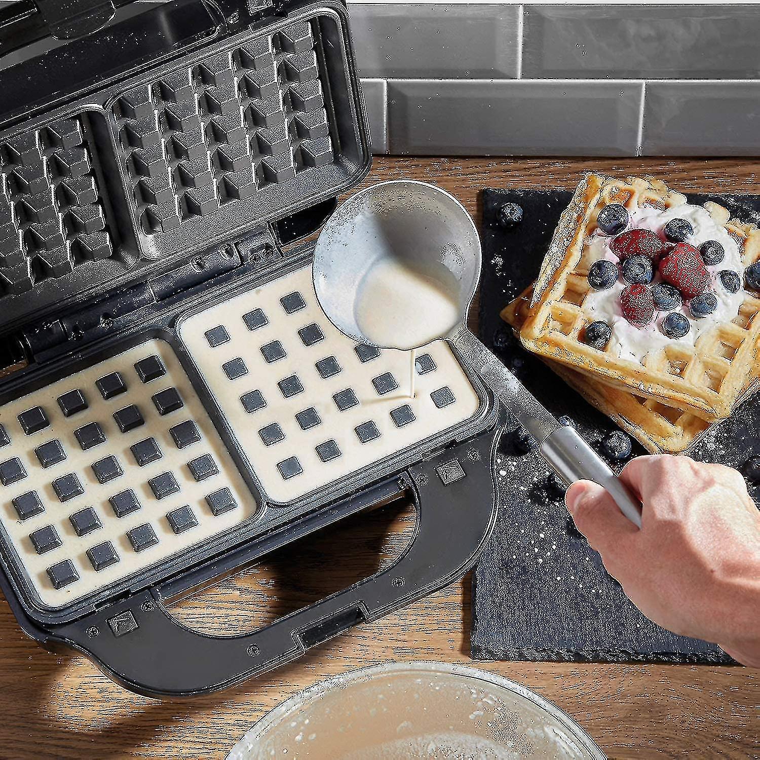 Waffle & Sandwich Maker - 2-in-1 Waffle Iron Panini Press Toaster Breakfast Machine V1263-JX-4467