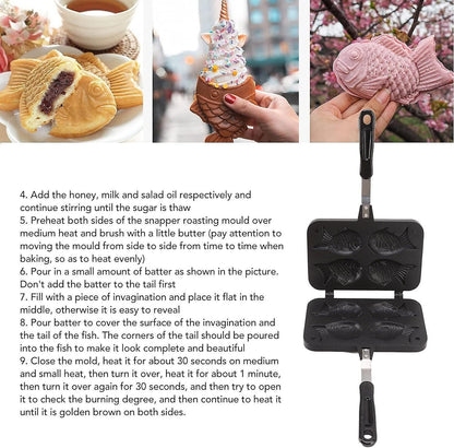 Taiyaki Fish Waffle Maker - Aluminum Nonstick Cake Waffle Pan for Japanese-Style Desserts V1263-JX-4479