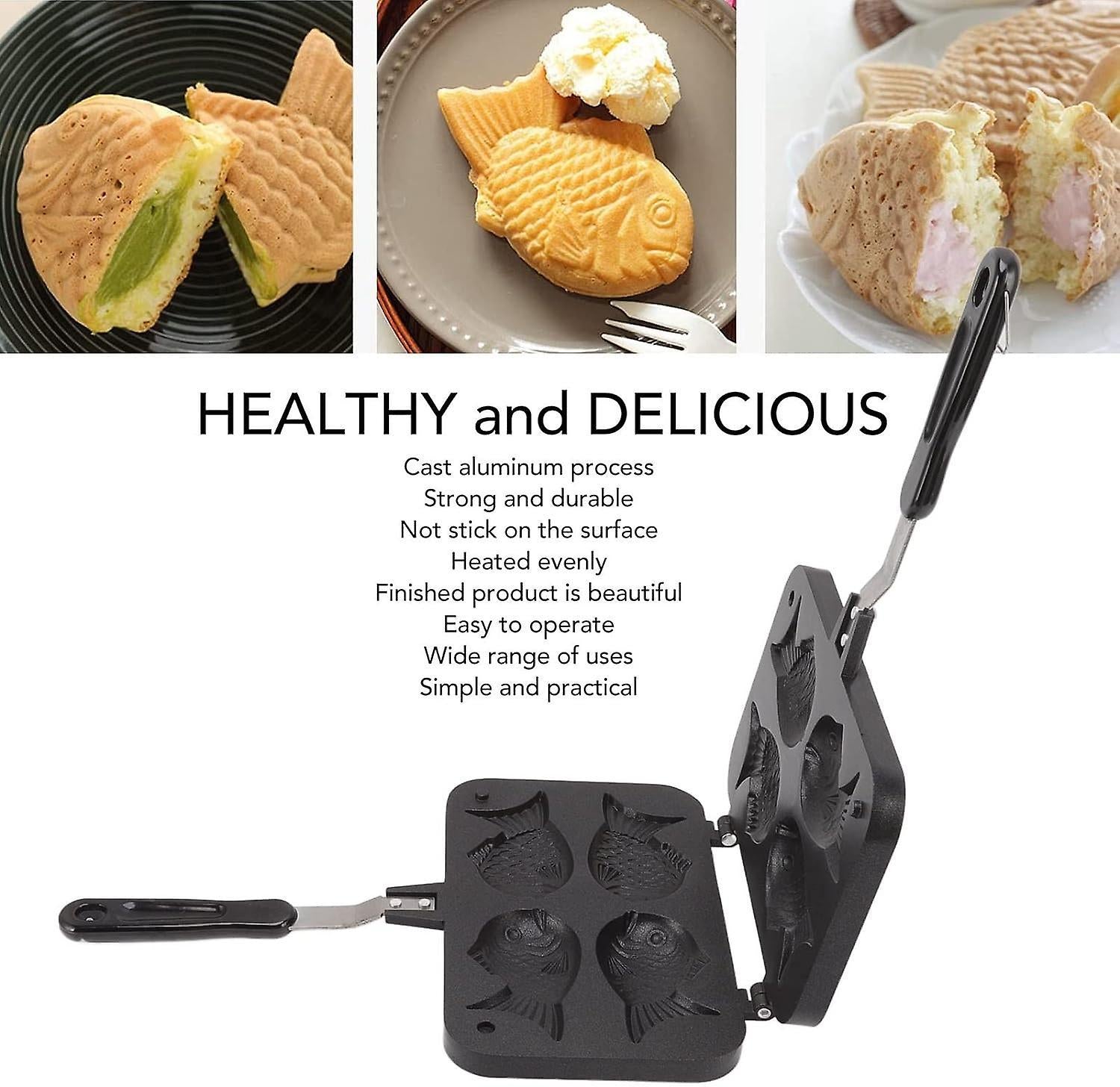 Taiyaki Fish Waffle Maker - Aluminum Nonstick Cake Waffle Pan for Japanese-Style Desserts V1263-JX-4479