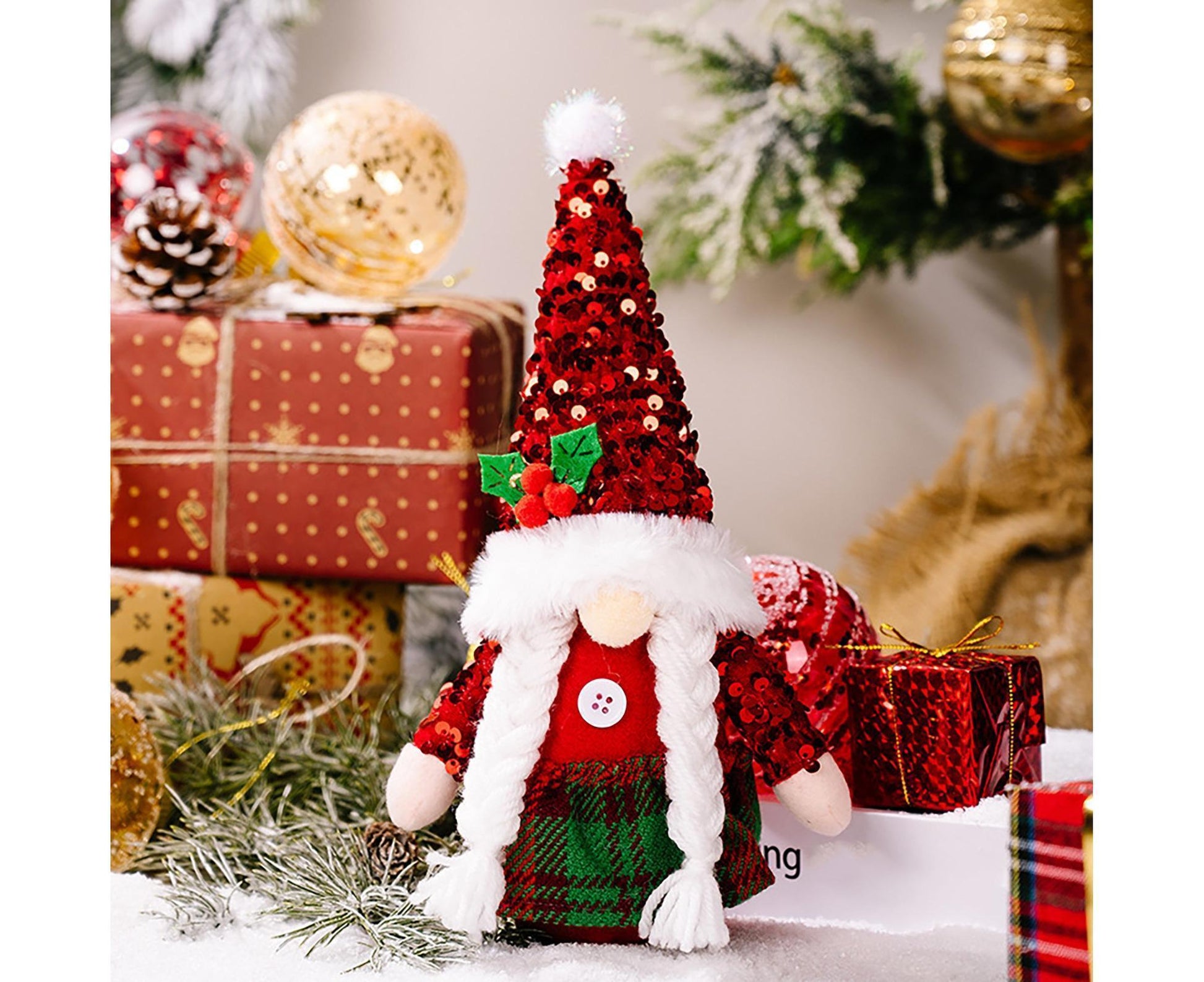 Christmas Plush Doll Window Dressing Ornament for Festival-Red Berries V1263-JX-449