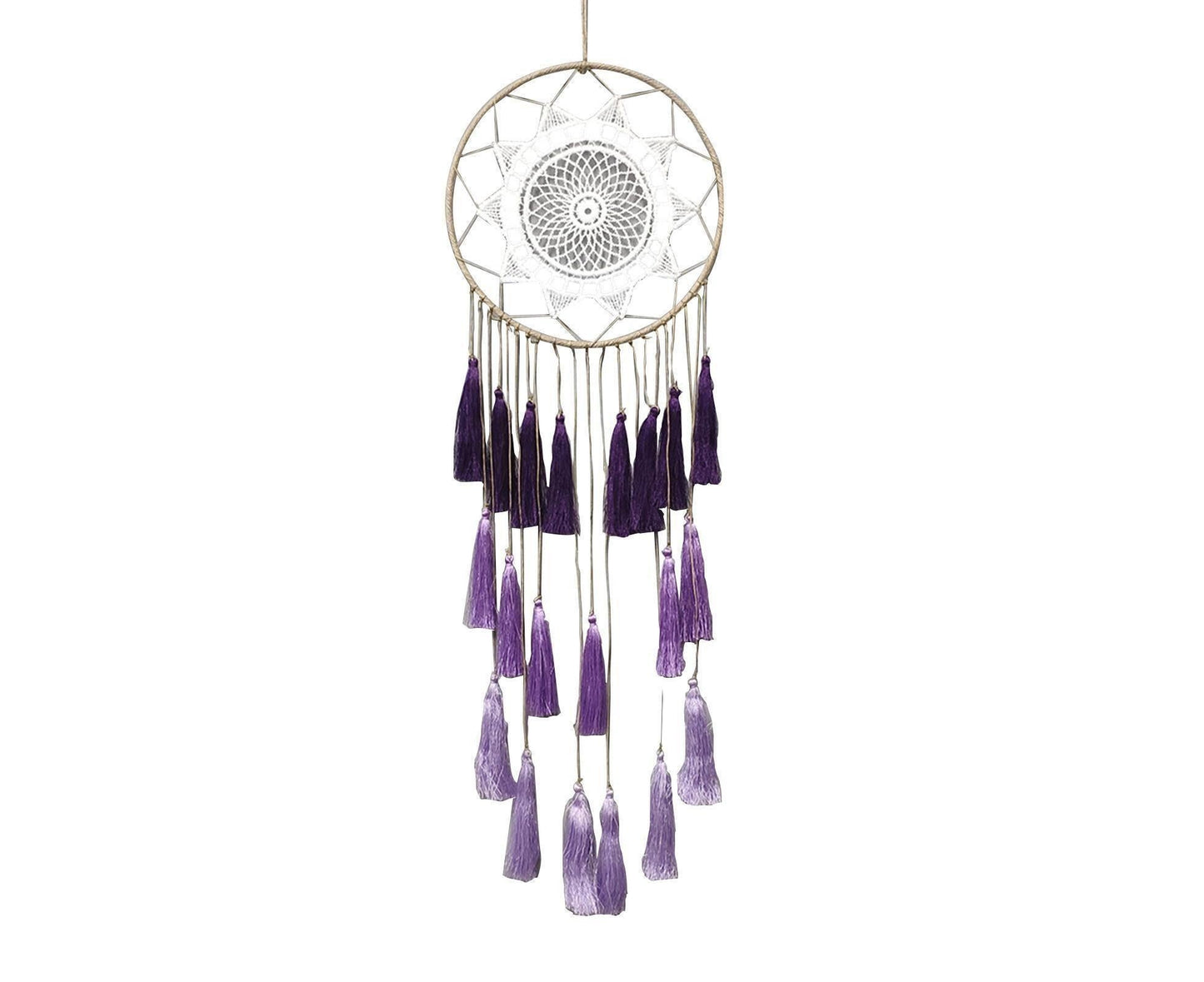 Round Handmade Wall Hanging Wind Chime Dream Catcher with Tassel Home Decor-Purple V1263-JX-452