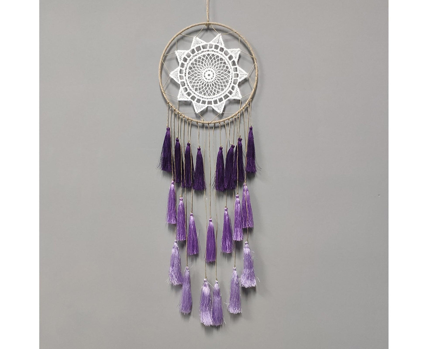 Round Handmade Wall Hanging Wind Chime Dream Catcher with Tassel Home Decor-Purple V1263-JX-452