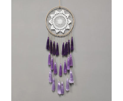 Round Handmade Wall Hanging Wind Chime Dream Catcher with Tassel Home Decor-Purple V1263-JX-452