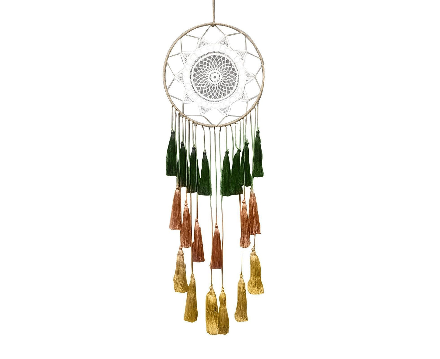 Round Handmade Wall Hanging Wind Chime Dream Catcher with Tassel Home Decor-Green Coffee* V1263-JX-453