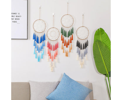 Round Handmade Wall Hanging Wind Chime Dream Catcher with Tassel Home Decor-Green Coffee* V1263-JX-453