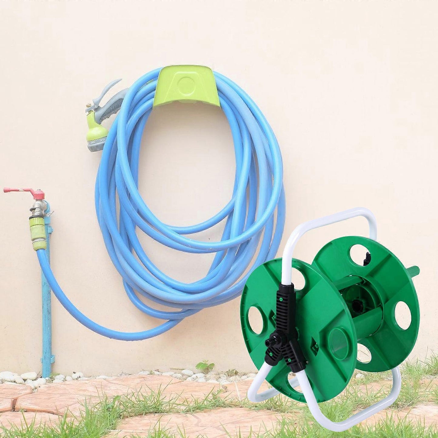 Heavy Duty Hose Reel Cart - Multifunction Garden Hose Organizer with Wheels V1263-JX-4530