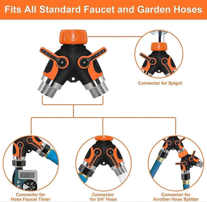 2-Way Garden Hose Splitter - Brass Hose Valve Splitter for Outdoor Watering System V1263-JX-4537