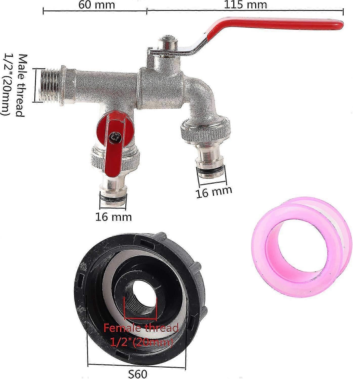 Garden Hose Faucet Adapter - Dual Outlet Tank Connector for Hose Attachment V1263-JX-4538