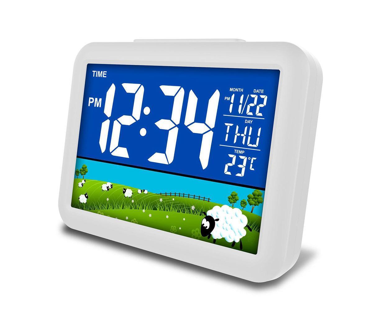 LCD Big Color Screen Home Office Temperature Display Monitor Digital Alarm Clock - Grassland Pattern V1263-JX-455