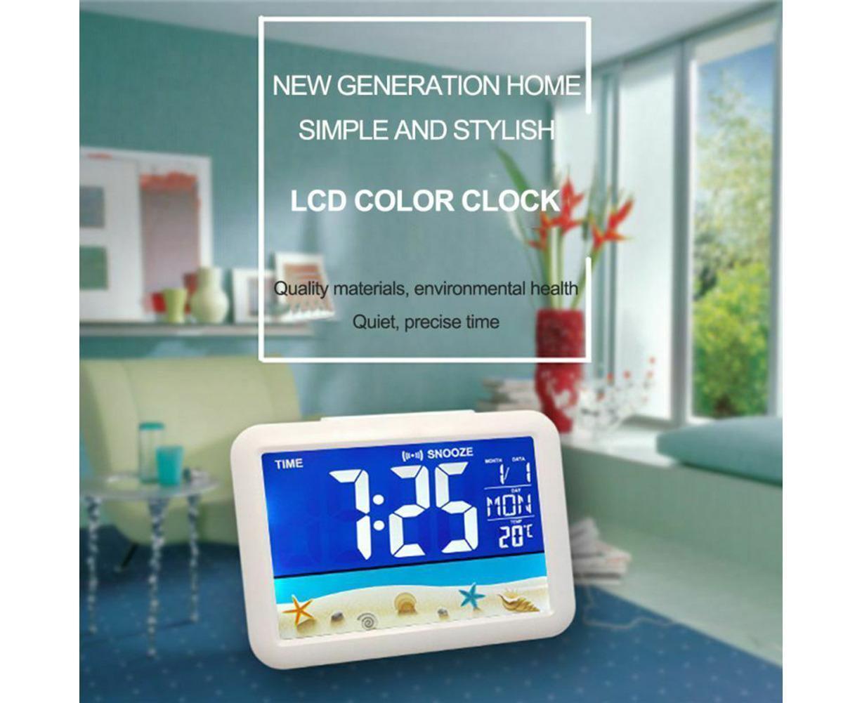 LCD Big Color Screen Home Office Temperature Display Monitor Digital Alarm Clock - Grassland Pattern V1263-JX-455