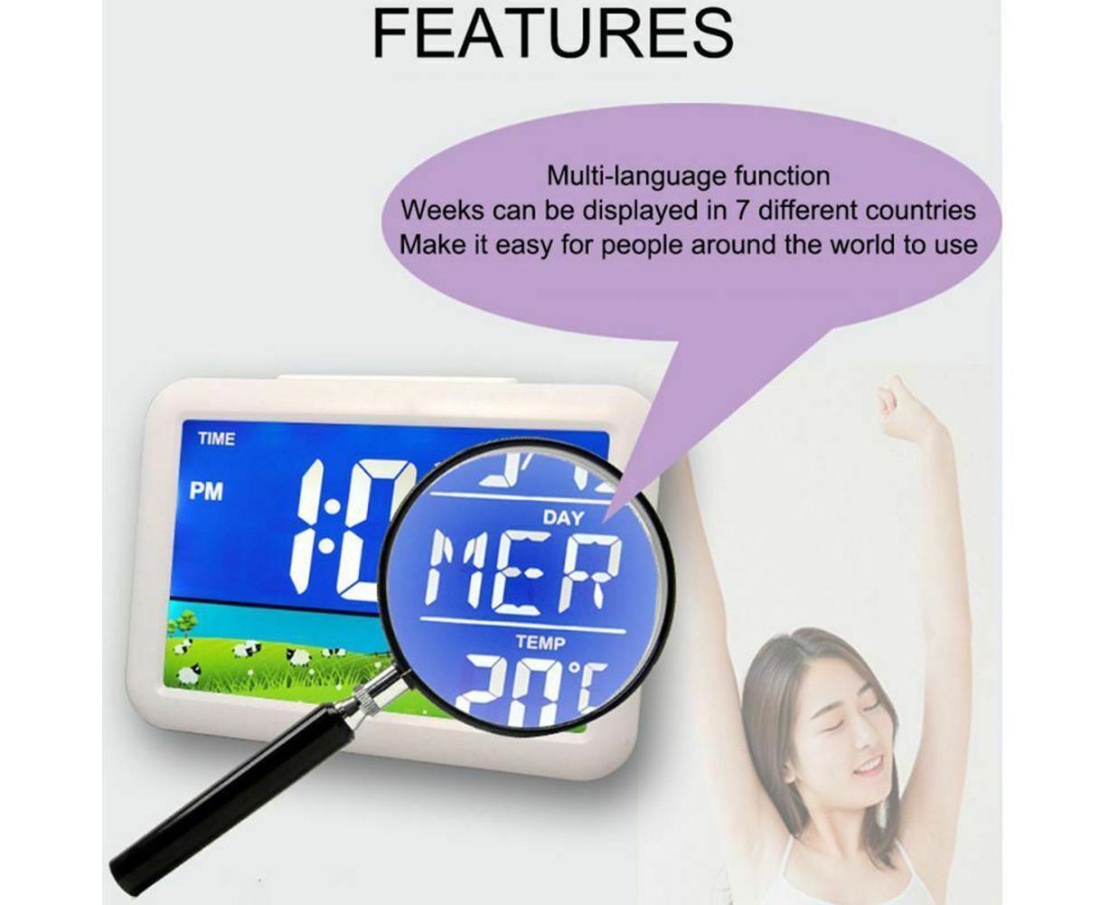 LCD Big Color Screen Home Office Temperature Display Monitor Digital Alarm Clock - Grassland Pattern V1263-JX-455