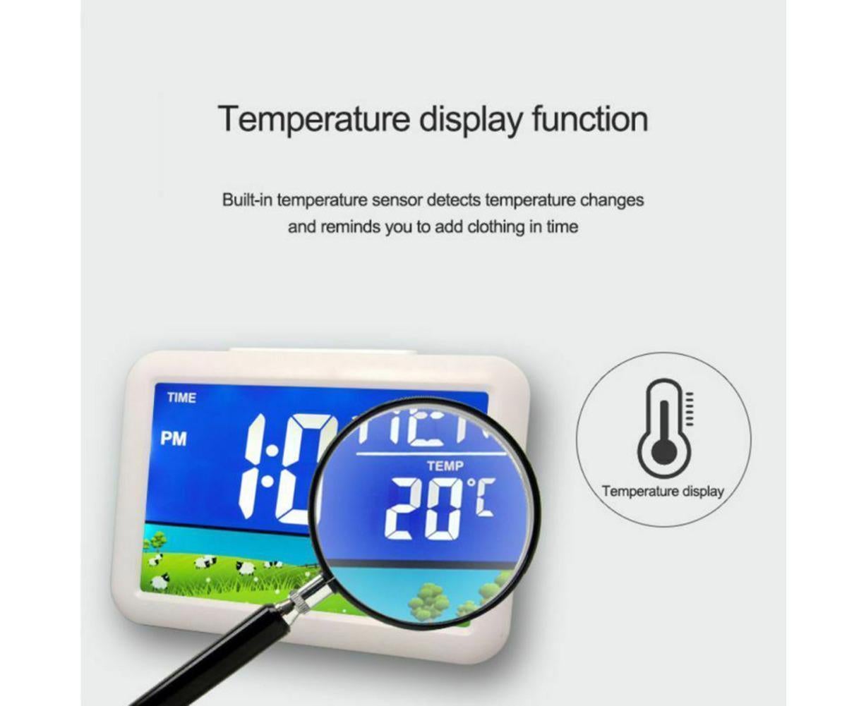 LCD Big Color Screen Home Office Temperature Display Monitor Digital Alarm Clock - Grassland Pattern V1263-JX-455