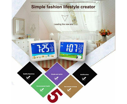 LCD Big Color Screen Home Office Temperature Display Monitor Digital Alarm Clock - Grassland Pattern V1263-JX-455