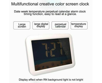 LCD Big Color Screen Home Office Temperature Display Monitor Digital Alarm Clock - Grassland Pattern V1263-JX-455