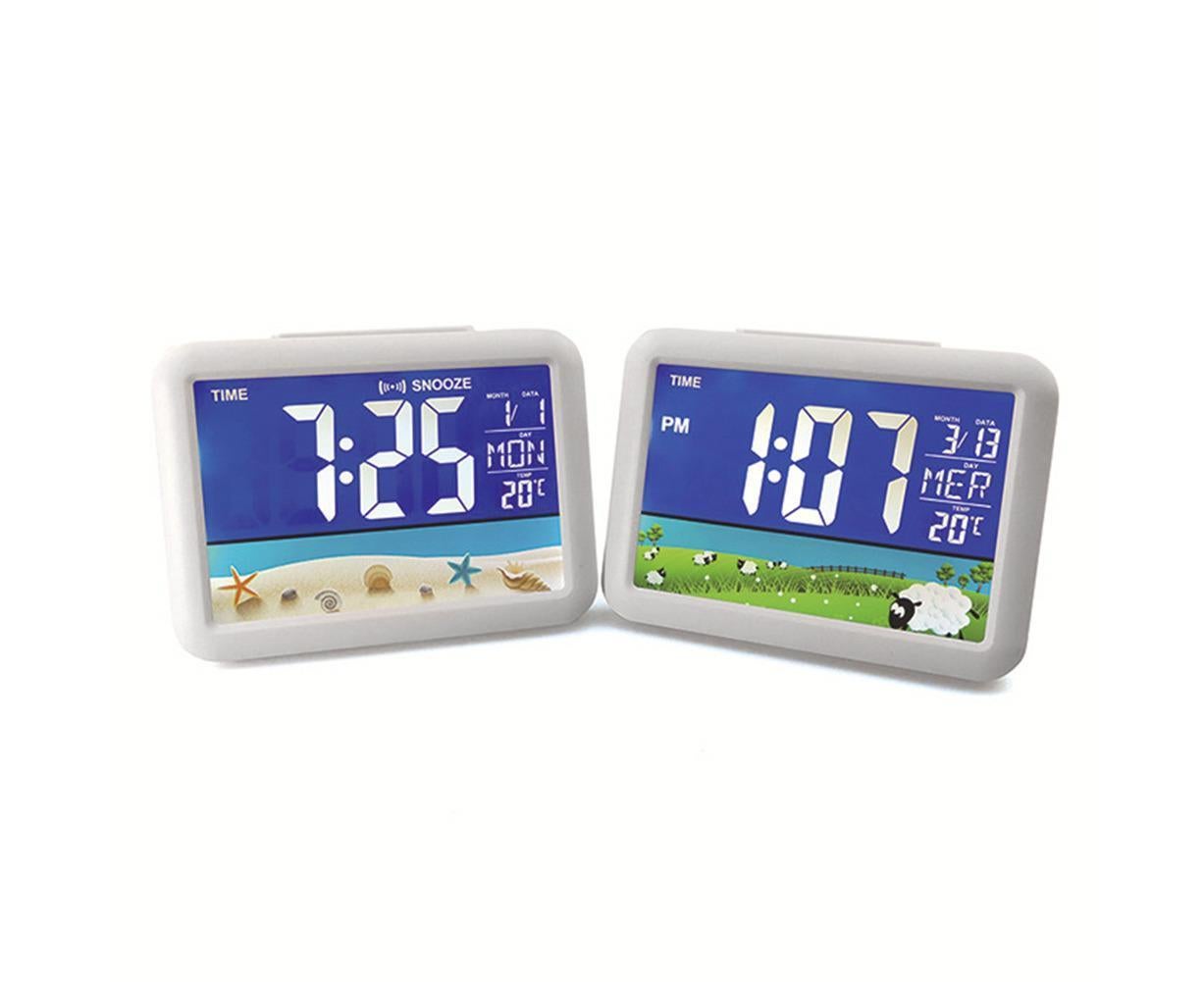 LCD Big Color Screen Home Office Temperature Display Monitor Digital Alarm Clock - Grassland Pattern V1263-JX-455