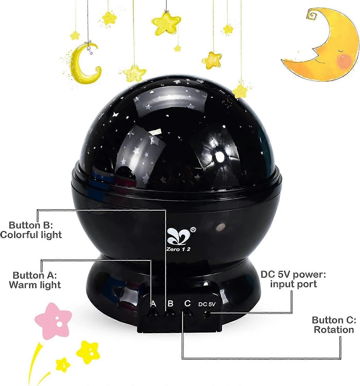 Star Projector Night Light - Babies Bedroom Ceiling Light Projector Lamp V1263-JX-4568
