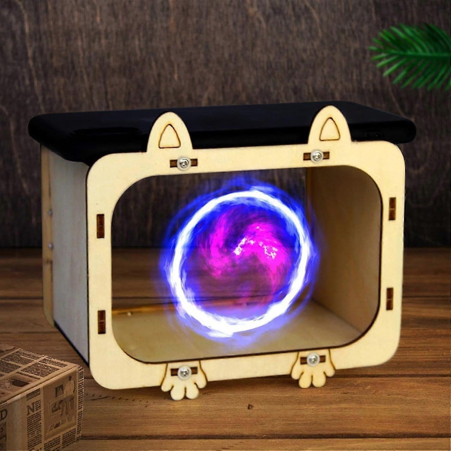 Hologram Phone Projector - Wooden Smartphone Projector Display Stand V1263-JX-4570