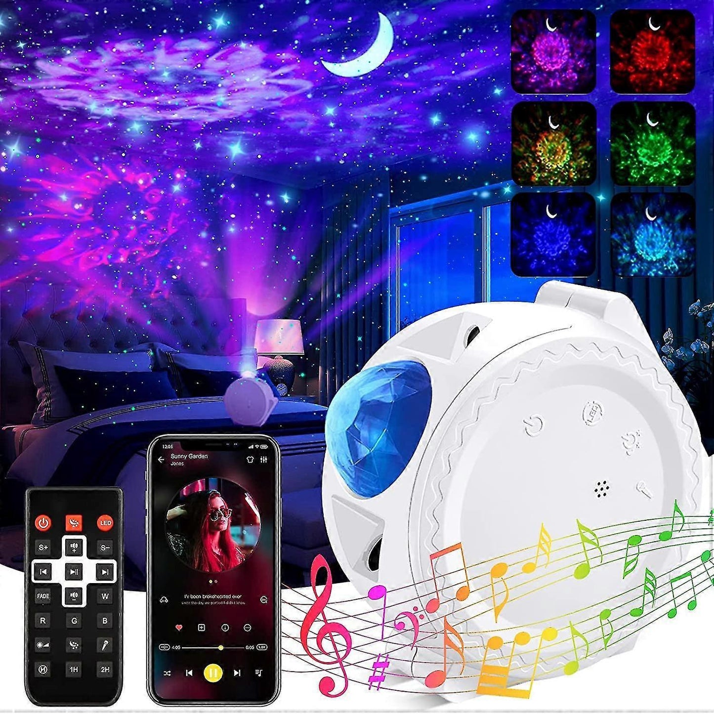 4-in-1 Galaxy Projector with Tooth Serrated Remote - 18 Sky Patterns V1263-JX-4578