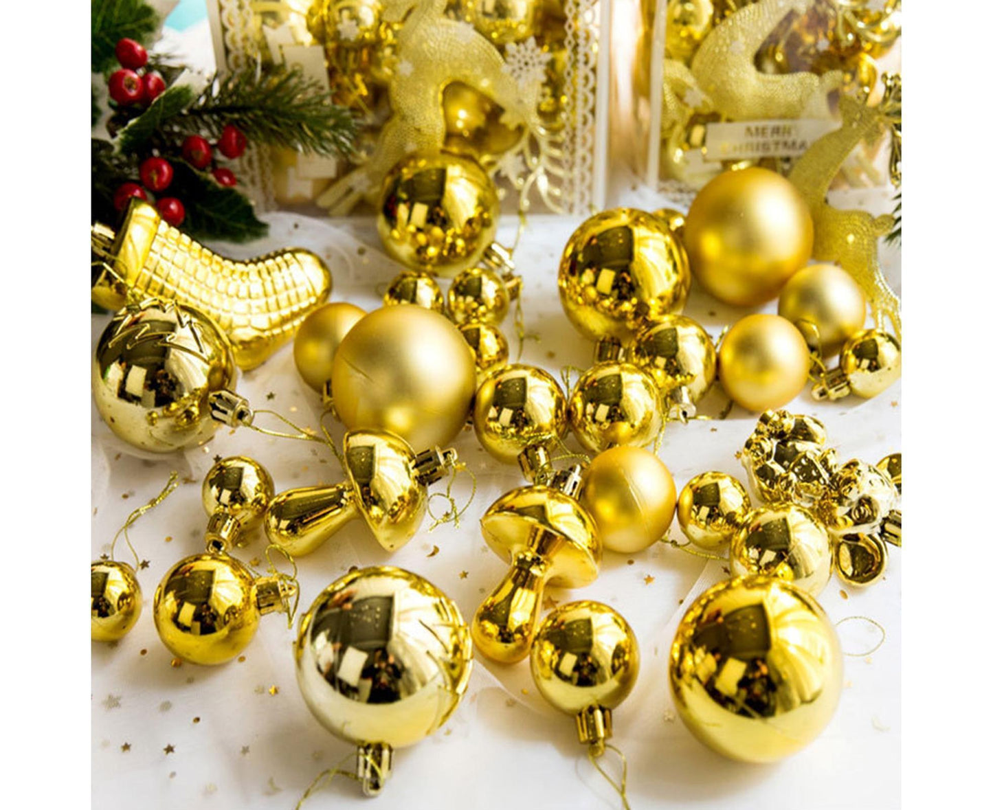 30Pcs Xmas Tree Balls Party Supplies-Golden V1263-JX-462