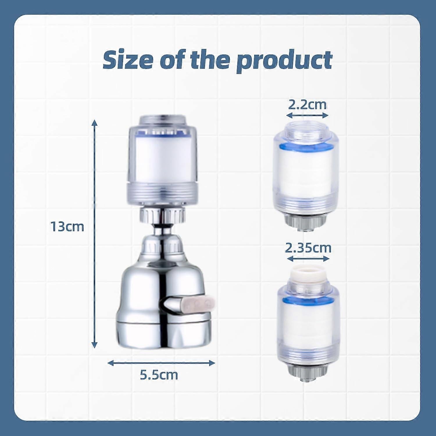 Rotatable Tap Water Filter with 4 Cotton Cartridges, 3 Mode Faucet Filter V1263-JX-4620