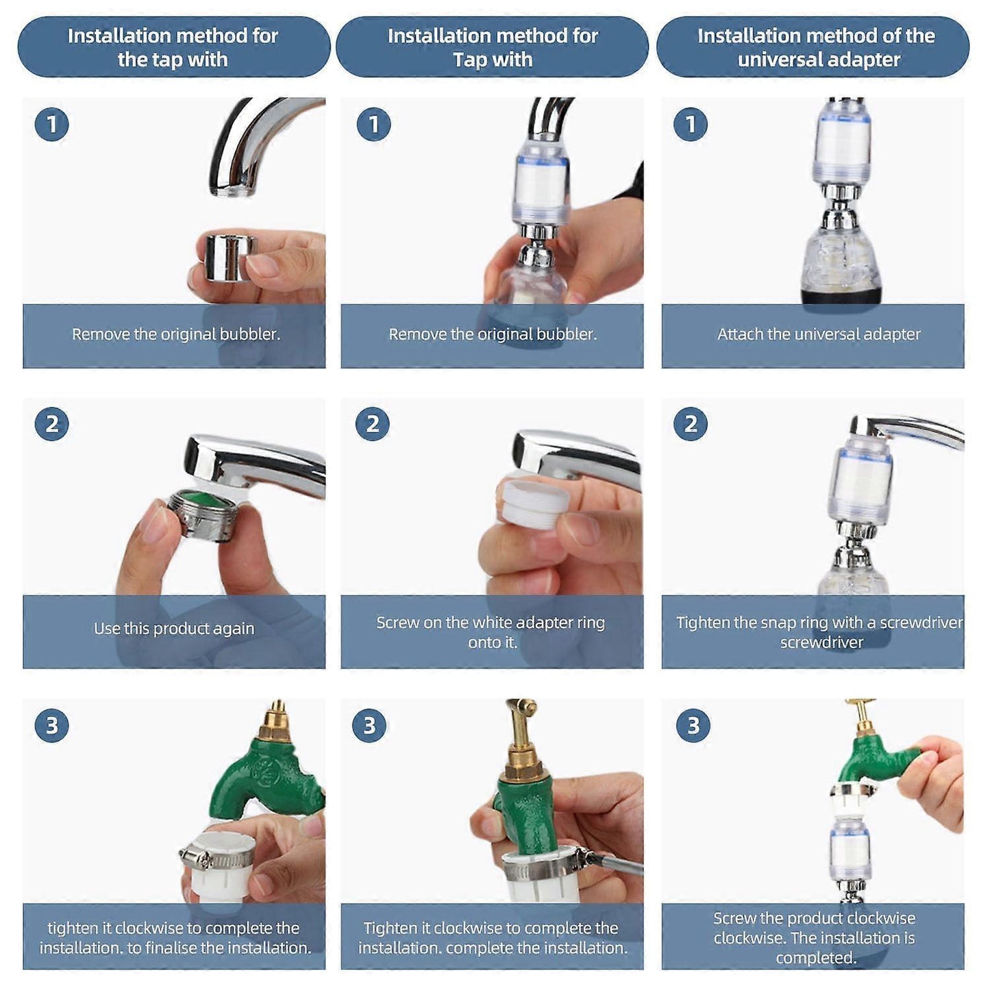 Rotatable Tap Water Filter with 4 Cotton Cartridges, 3 Mode Faucet Filter V1263-JX-4620