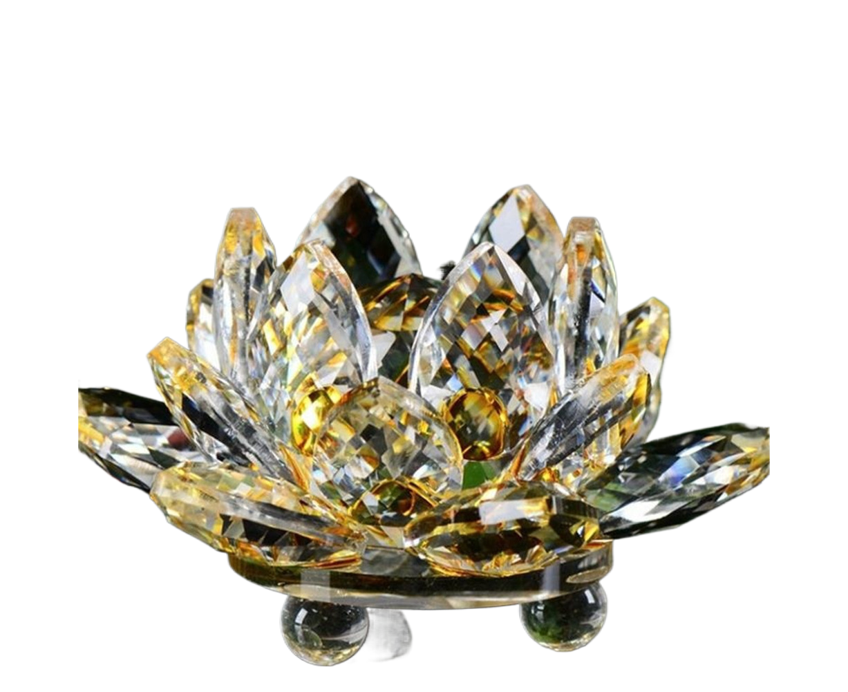 Artificial Crystal Lotus Buddhism Ornament Feng Shui Home Decor Collection Gift-Yellow V1263-JX-463