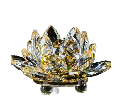 Artificial Crystal Lotus Buddhism Ornament Feng Shui Home Decor Collection Gift-Yellow V1263-JX-463