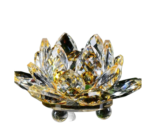 Artificial Crystal Lotus Buddhism Ornament Feng Shui Home Decor Collection Gift-Yellow V1263-JX-463