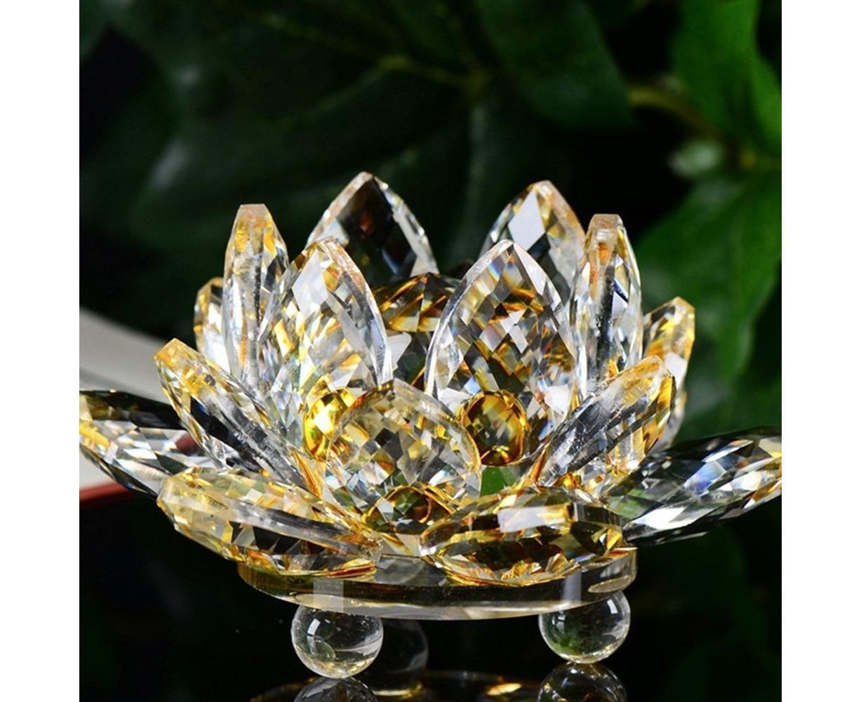 Artificial Crystal Lotus Buddhism Ornament Feng Shui Home Decor Collection Gift-Yellow V1263-JX-463