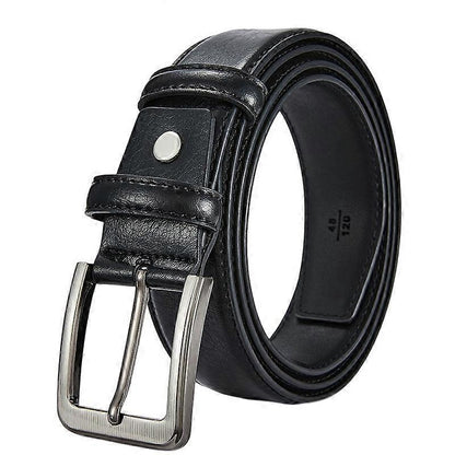 Men's Black Leather Belt, 130cm Genuine Leather Belt V1263-JX-4637