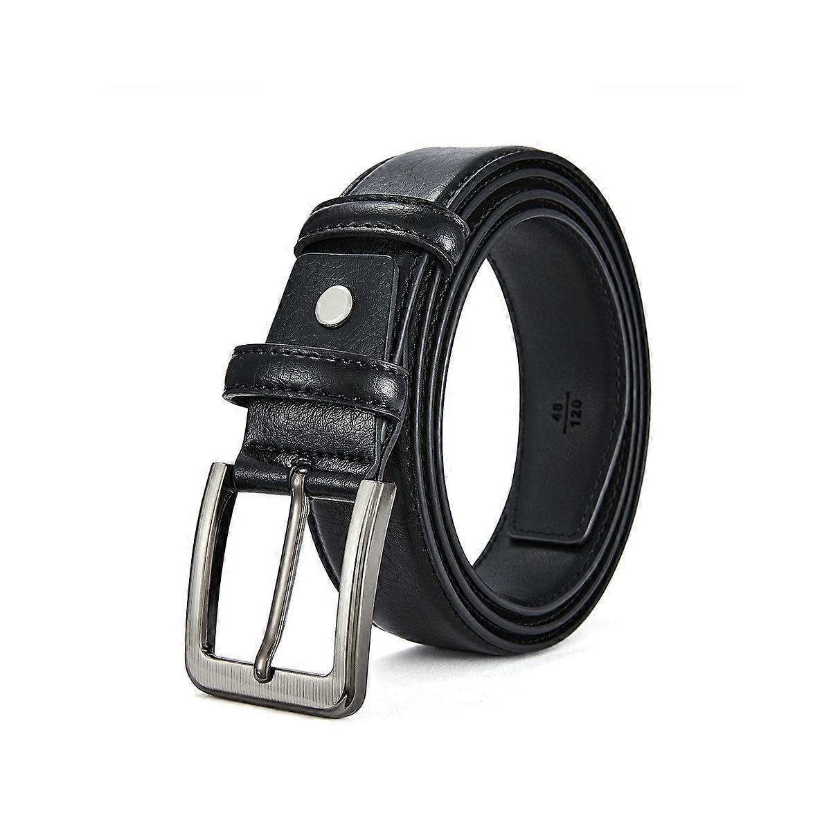 Men's Black Leather Belt, 130cm Genuine Leather Belt V1263-JX-4637