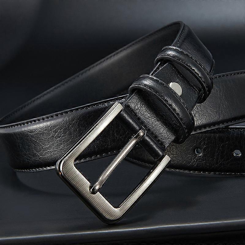 Men's Black Leather Belt, 130cm Genuine Leather Belt V1263-JX-4637