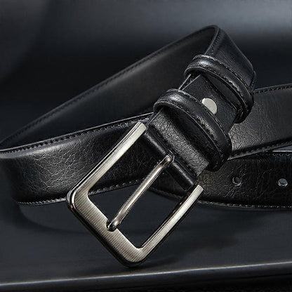 Men's Black Leather Belt, 130cm Genuine Leather Belt V1263-JX-4637