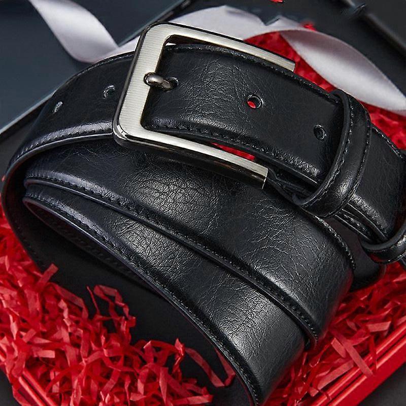 Men's Black Leather Belt, 130cm Genuine Leather Belt V1263-JX-4637
